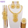 Set de bijuterii de culoare aurie din Dubai indian pentru femei Set de colier lung de mireasă, colier nigerian, bratara, cercei, seturi de inele