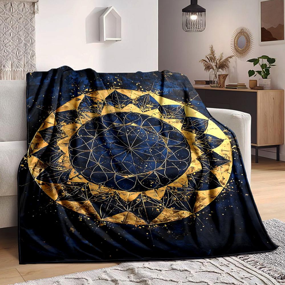 1pc Cosmic Mandala Blanket, Lightweight Flannel Throw Blanket for Sofa, Bed, Travel, Camping, Living Room, Office, Couch034