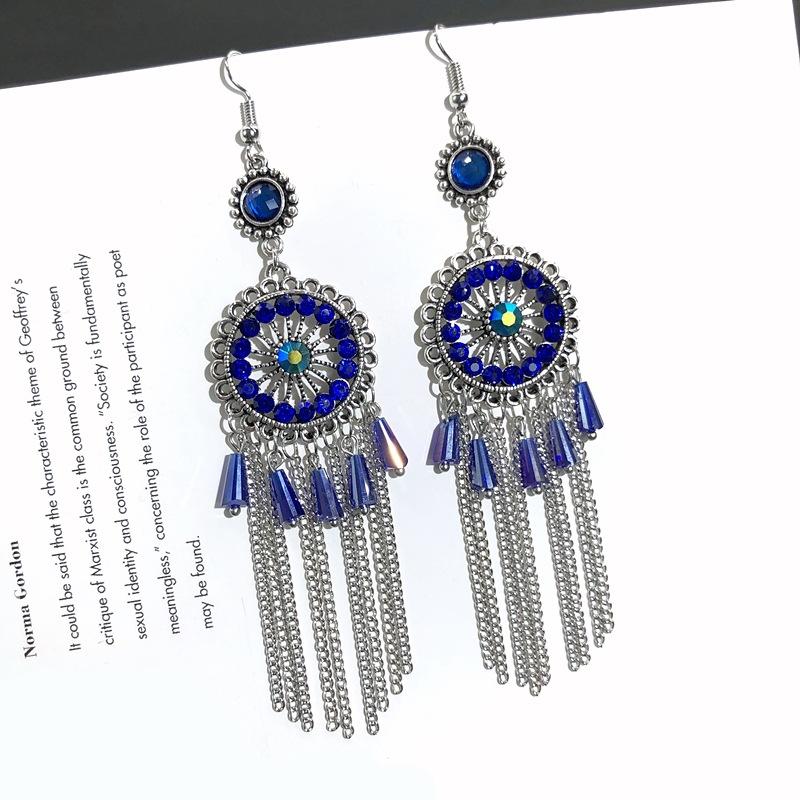 Retro crystal fringed earrings femininity versatile personality long earrings fashion court earrings