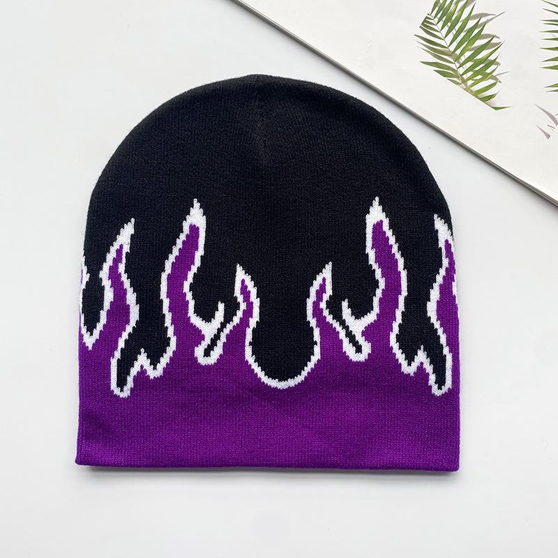 Autumn Knitted Hat Men's and Women's Hip Hop Fashion Flame Jacquard Hoodie Winter Outdoor Cycling Versatile brimless Hat