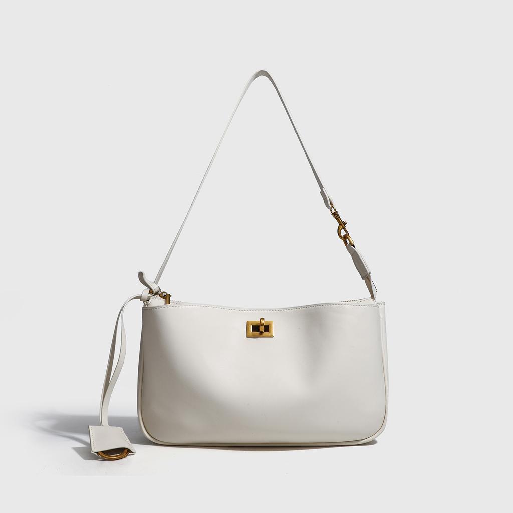 Korean Solid Color Shoulder Bag Underarm Bag Lock Small Square Bag Motorcycle Handbag Bag French Crossbody Bag Simple