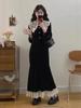 Plus Size Autumn Winter Long Sleeve Retro Lace Collar Patchwork Fishtail Skirt French Dress for Women