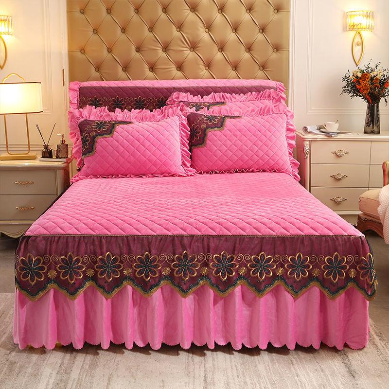 Europese Luxe Gewatteerde Bedrok Winter Warm Verdikken Velvet Sprei King Goed Handgevoel Bedrok Niet Inbegrepen Kussensloop 1pc Skirt 180x220cm