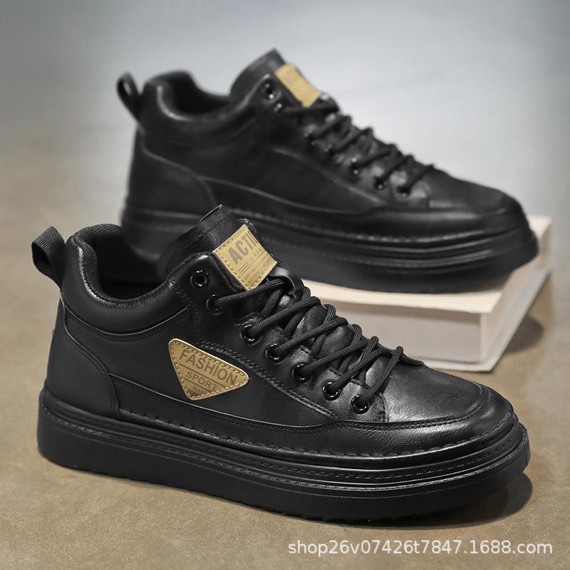 

Мужская обувь осень британский стиль мужские высокие кожаные ботинки средней высоты короткие ботинки 2024 осень и зима ботинки Мартина мужские повседневные 44 чёрный