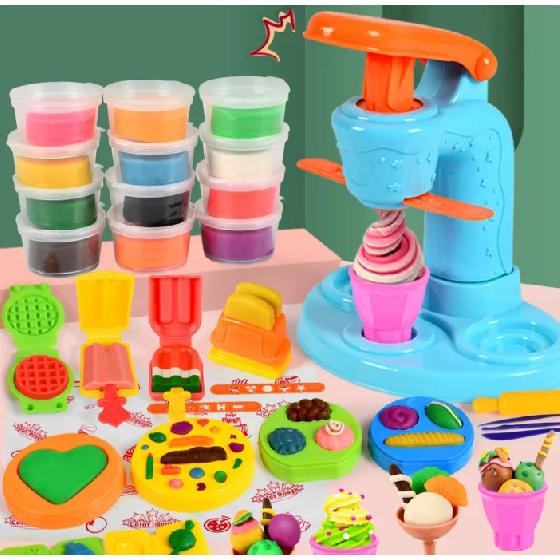 Play Dough Tools Slime Plasticine 3 in 1 Color Clay Cake Ice Cream Maker Noodle Machine DIY Mold Kit Kids Montessori Education