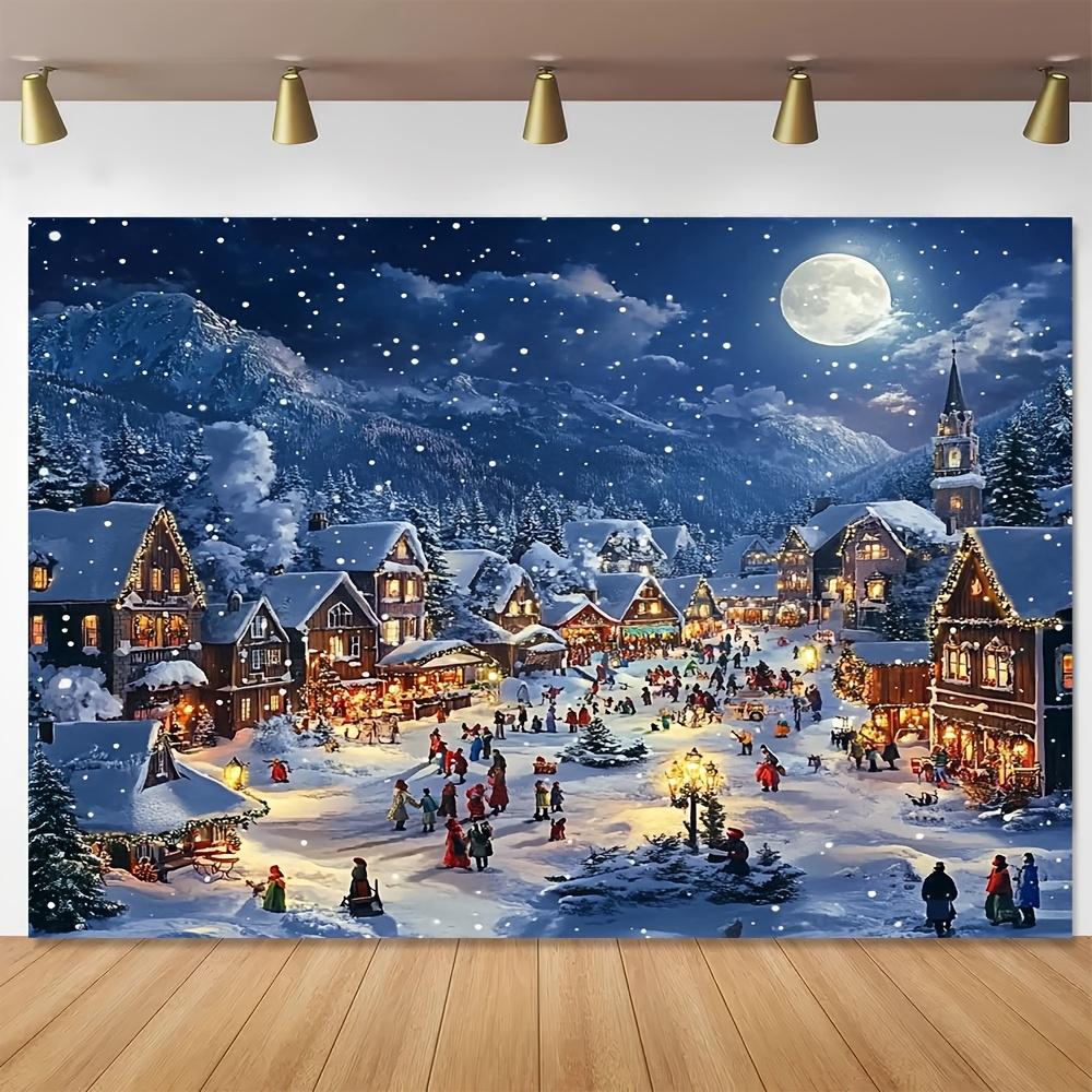 Christmas Village Scene Decoration Background Winter Photography Backdrop Decorations For Photo Studio Photo Booth Christams Party