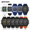 Sanda Men's Sports Barrel-Shaped Luminous Countdown Watch with Triple Time Zone and Dual Display, Waterproof Design.