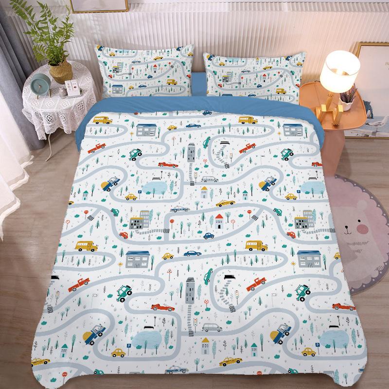 Cartoon Car bedding set Truck Excavator Duvet Cover Set Large Colorful Car Bedding for Toddlers Kids Teens King Size Quilt Cover