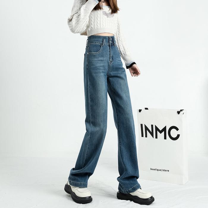 

Ultra-Soft Elastic Wide-Leg Jeans for Women - Slimming Double Button Straight Pants for Autumn/Winter Extra Large
