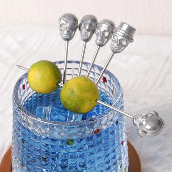 Skull Cocktail Picks Reusable Olive Skewers Martini Garnish Sticks Stainless Steel Toothpicks for Drinks Appetizers Bar