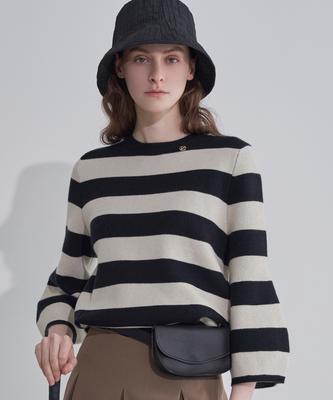 LENIC&MCCOY Striped Balloon Sleeve Round Neck Knit Mm10Kn003Fcy