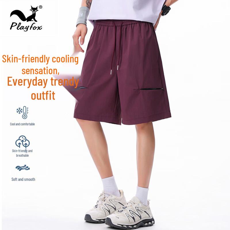 PLAYFOX Men s Ice Silk Multi-Pocket Casual Shorts L