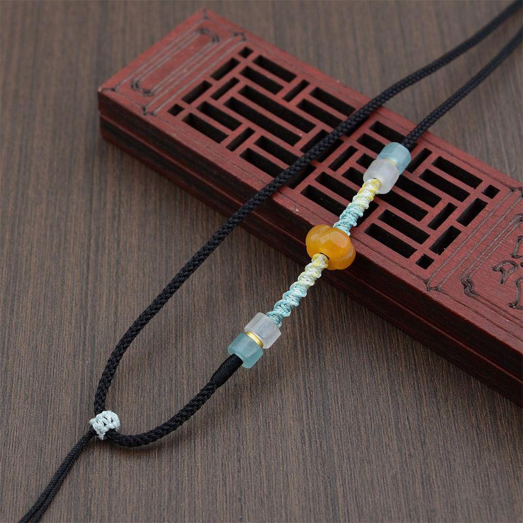 Hand-Woven Macrame Necklace with Aventurine Crystal and Pumpkin Jade Pendant