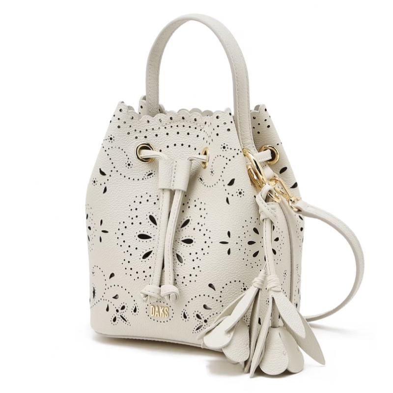 Daks Ivory Leather Mini Tote Bag Crossbody Misty Leaf Punching Dcwa6e600iv