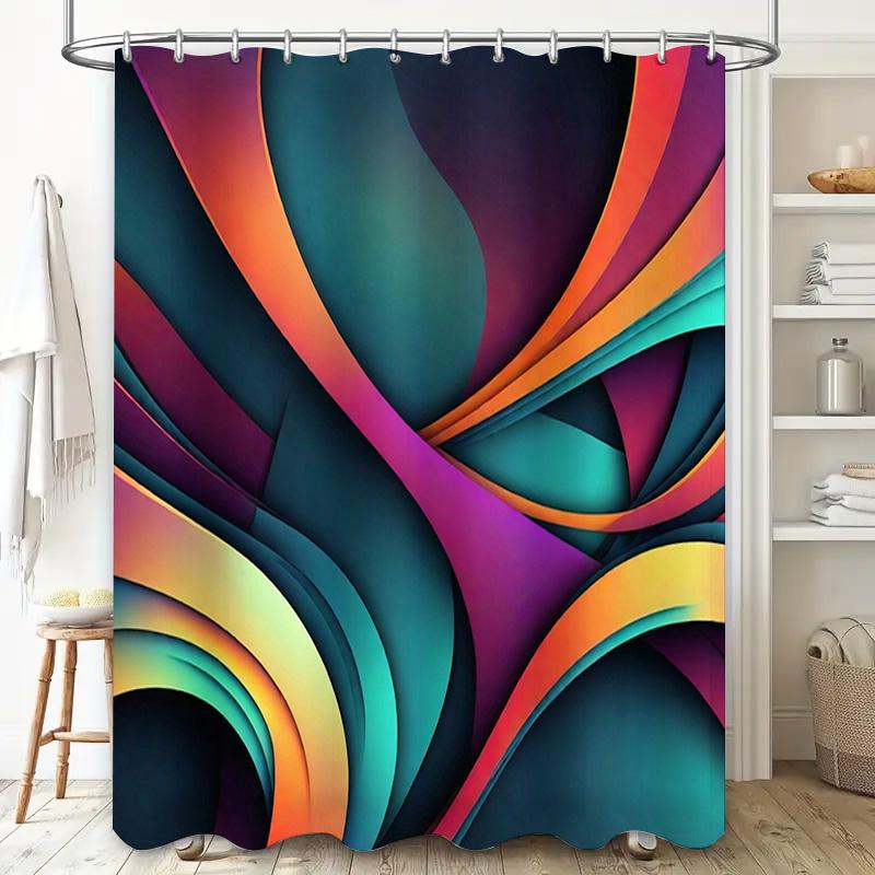 Modern Colorful Shower Curtain Abstract Design For Bathroom Decorations Blue Teal Orange Pink Purple Green Yellow Bath Mat Cover