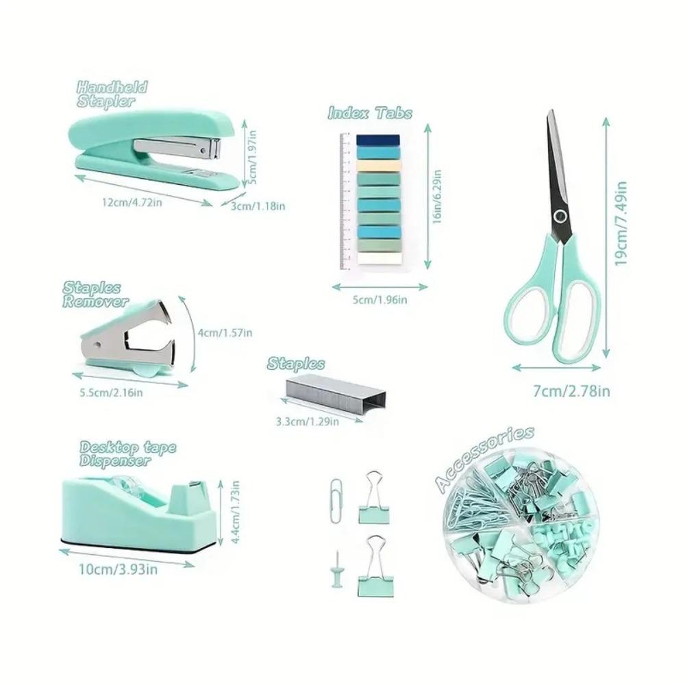 Green Desktop Office Set, Stapler, Scissors, Tape, Stapler, Staple Set