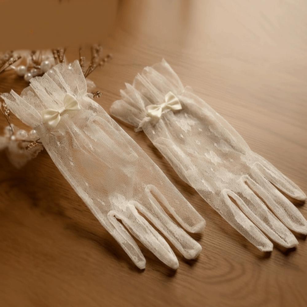 Soft Bridal Gloves Thin Mesh Short Lace Gloves Elegant Wedding Gloves  Bridesmaids