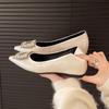 Fashion Inside Heightened Single Shoes Women's Fashion Pointed Toe Shallow Slip Rhinestone Square Button Soft Sole Low Heel Shoes