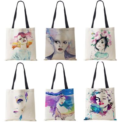 Figuren Gril Umhängetasche Frauen Wiederverwendbare Drucken Harajuku Casual Canvas Shopper Handtasche Große Kapazität Reise Schule Tragetaschen