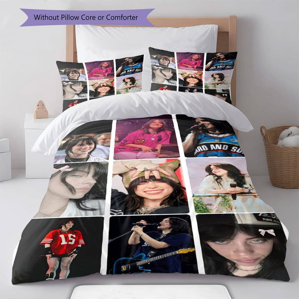 Billie Eilish Pattern Bedding,Quilt Set Quilt Cover Pillowcase Home Birthday Gift (1 * Duvet Cover + 2 * Pillowcase, Without Core)