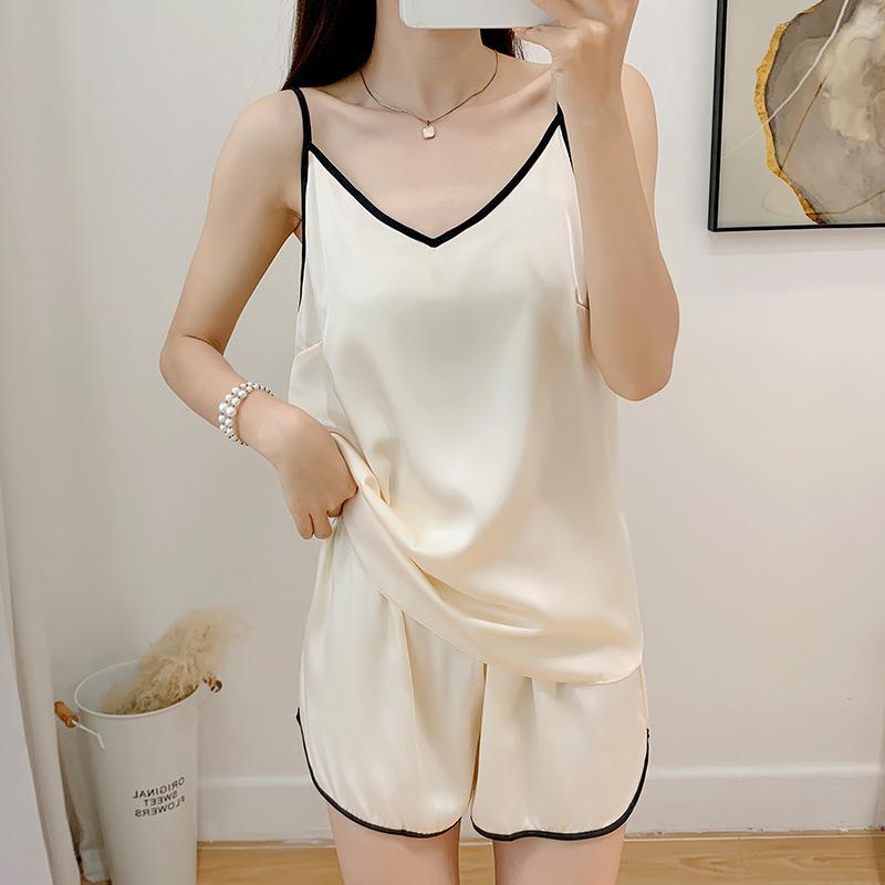 Women's Summer Ice Silk Pajama Set - Sexy, Loose Camisole Vest & Shorts for Casual or Outdoor Wear