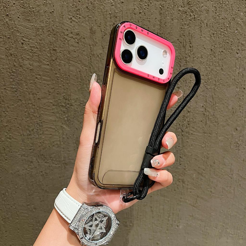 For iPhone 17 Pro Max Case Clear Contrasting Colors Shockproof TPU Phone Back Cover with Wrist Strap