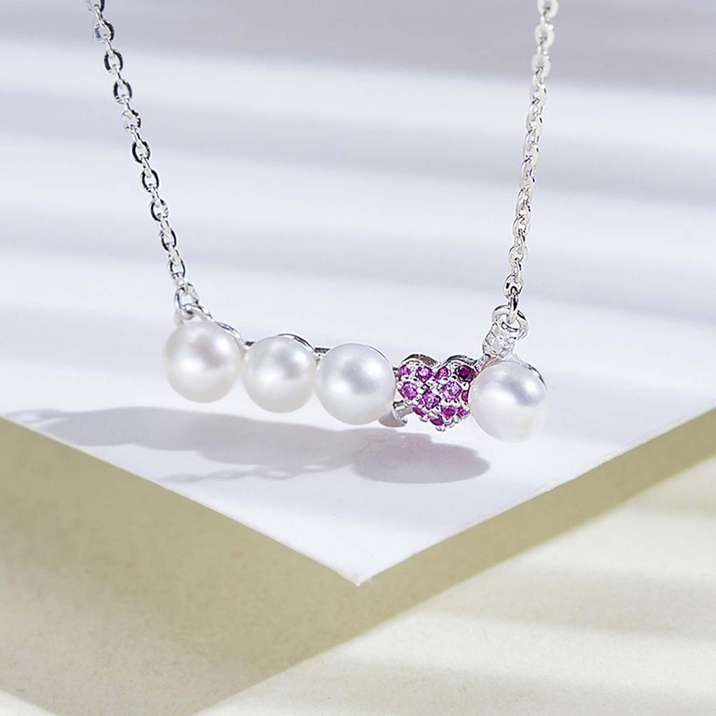 [MiNG HUANG] Freshwater Pearl Necklace SV925 4-5mm Meihuang Jewelware Women's Genuine Pearl Wedding Party Silver Heart