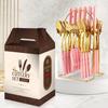 2026 Ceramic Handle Stainless Steel Tableware Set 24-piece Set Household Gold Knife and Fork Spoon Storage Shelf Gift Box