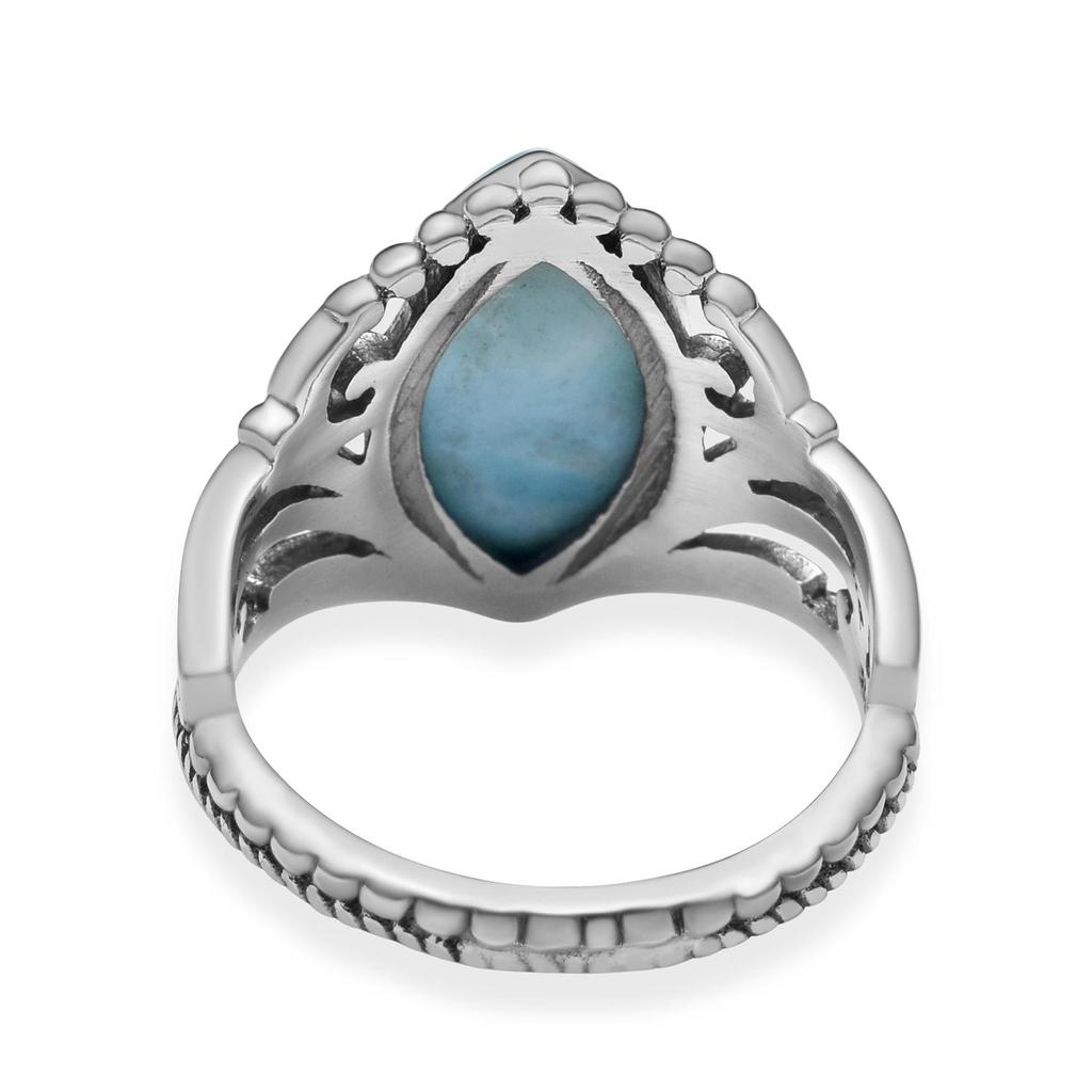 Natural Larimar Gemstone Ring Solid 925 Sterling Silver Marquise Shape Gemstone Handmade Filigree Crown Rings For Women & Girls