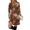 Women's Fashion Casual Dress With Pockets, Decorative Buttons, Christmas Prints, Round Neck And Long Sleeves