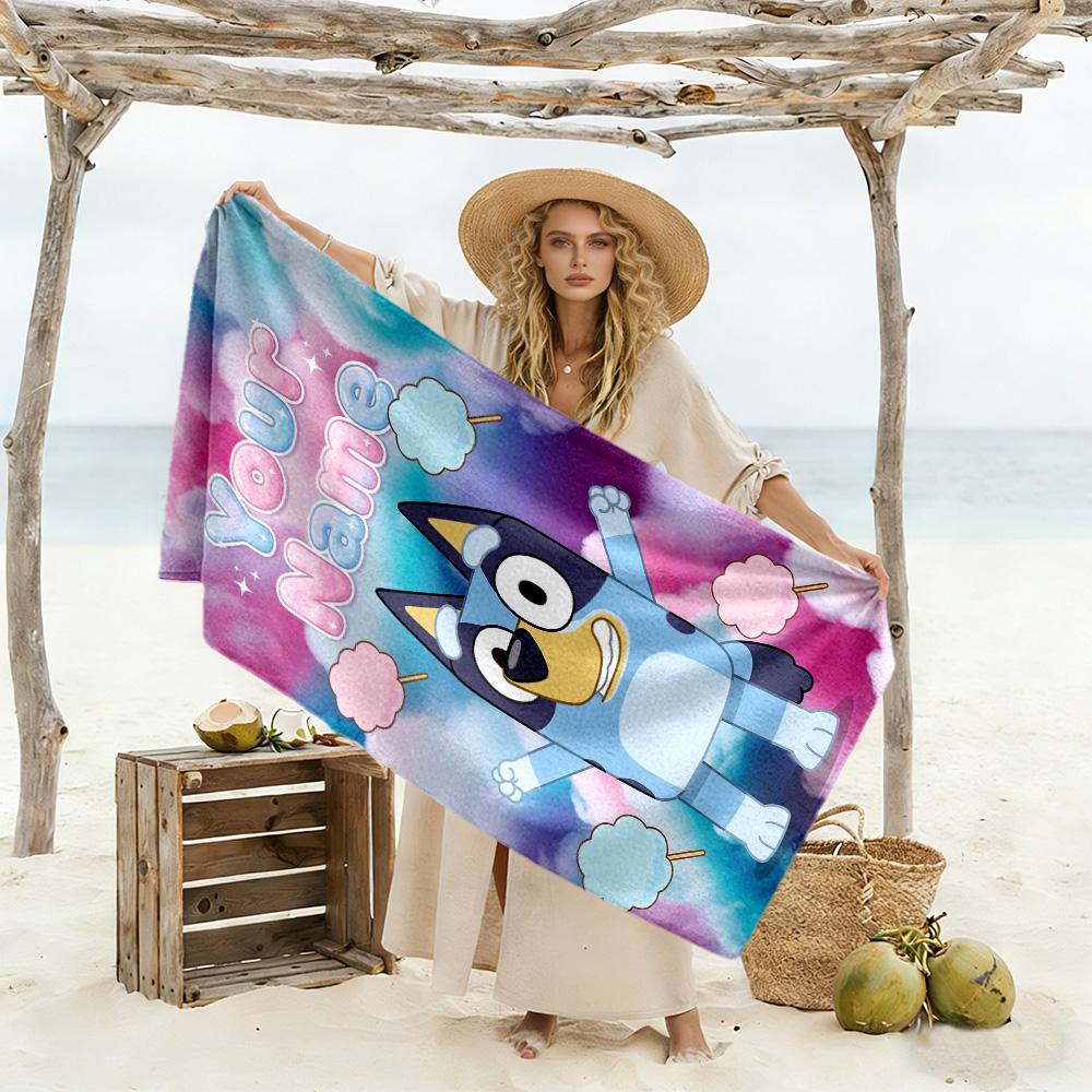 Bluey Personalized Text Beach Towel Quick-Dry Soft Microfiber For Beach Bathroom Outdoor Swimming Pool Camping Picnic Yoga Diving Vacation Accessories