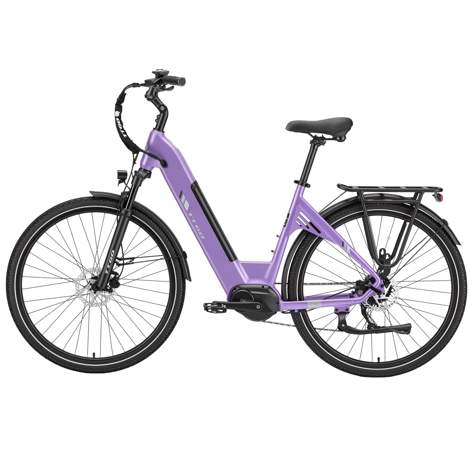 TTGO C7SE Elektrische Fiets 36V 18Ah Verwijderbare Lithium-Ion Batterij 25 km/u Snelheid 140 km Actieradius 125 kg Maximale Laadcapaciteit paars