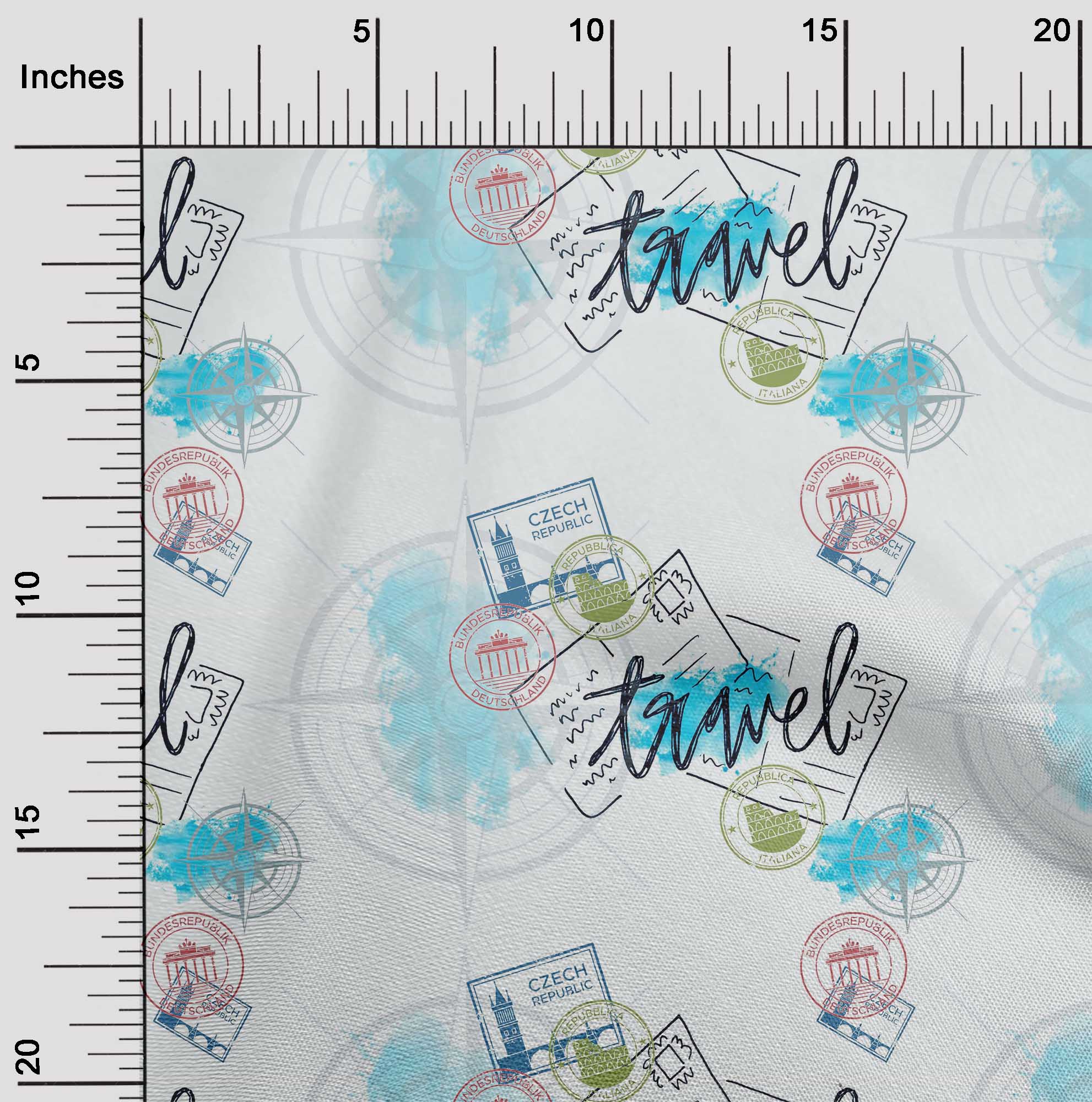 

oneOone Cotton Flex Mint Green Fabric Stamps & Direction Compass Travel Diy Clothing Quilting Fabric Print Fabric By Yard 40 Inch 42 Inch Wide - Viscose Chiffon бірюзовий колір синій