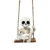 Swing Skeleton Holding Ghost Cat Garden Statue Outdoor Halloween Decor, 3.14 Inch Cute Skull Figurine Resin Sculpture