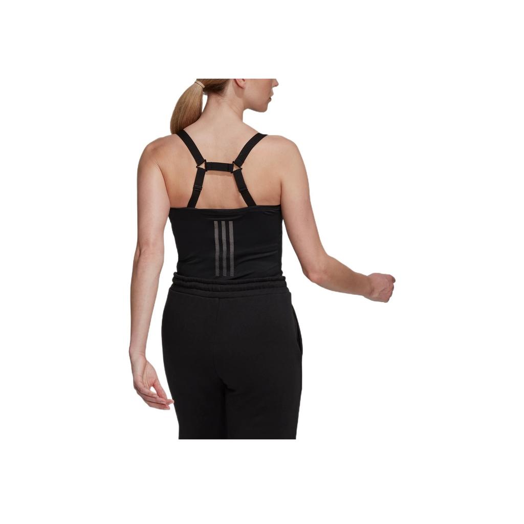 Adidas Solid Color Logo Label Round Neck Adjustable Strap Sports Tank Top Women Tops Black HS9062