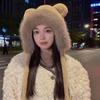 Windproof Bear Ear Fur Hat Thick Fisherman Hat New Cold-Proof Earflaps Cap  Women
