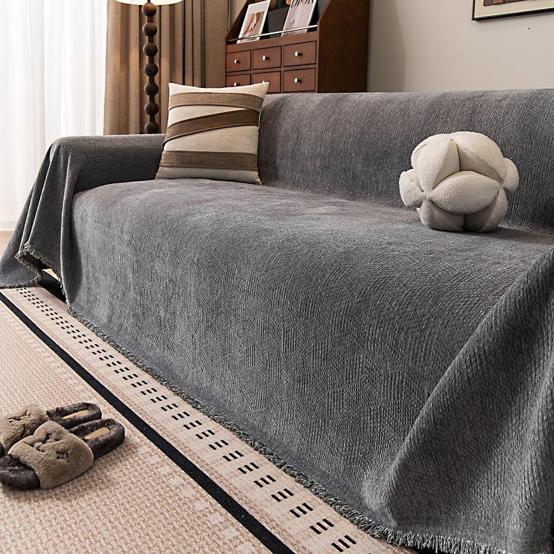 1Pc Solid Color Sofa Cover Fabric Modern Simple Autumn And Winter Thickening Integrated Home Textile Products