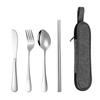 Stainless Steel Cutlery Set 4-Piece Retro Tableware Fork Spoon Chopsticks Knife with Storage Bag Mirror Polished Dishwasher Safe Cutlery Set