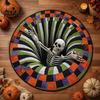 Soft Skin Friendly Home Carpets 3D Illusion Halloween Rug, Quilted Round Area 24" 32" Creepy Optical Floor Mats Skeleton Pumpkin Scarecrow Non-slip