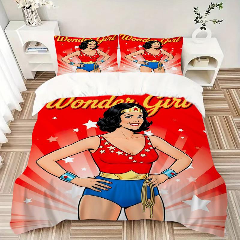 3pcs Wonder Girl Cover Set,Soft Comfortable Duvet Cover,Guest Room (1*Duvet Cover + 2*Pillowcases, Without Core) yy251024102