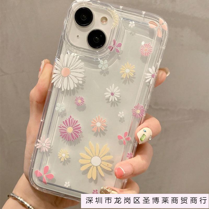Applicable to Apple 16 daisy iPhone mobile phone case 13/14 fresh and transparent flower 15promax anti-drop 11/12