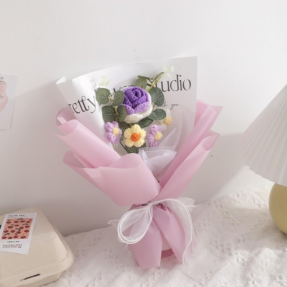 Soft Yarn Handwoven Rose Daisy Bouquet Korean Style Crochet Sunflower Flowers  Anniversary