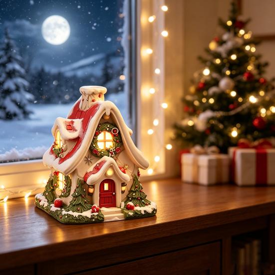 Decorazioni da Tavola Natalizie per la Casa, Casa di Neve Bruciatore di Incenso, Supporto Backflow, Statuette Decorative Soggiorno Festivo Xmas Desktop