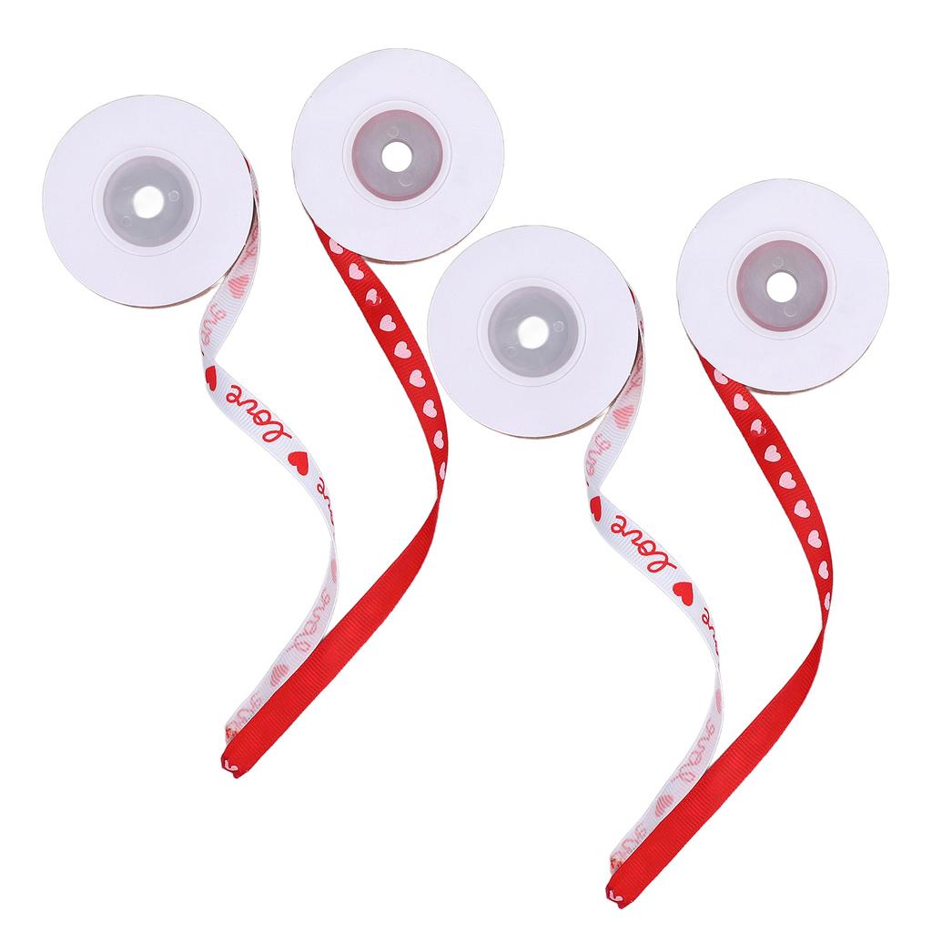 4 Rolls Heart Printed Fabric Ribbons Delicate Patterns Valentine"s Day Ribbons for Wedding