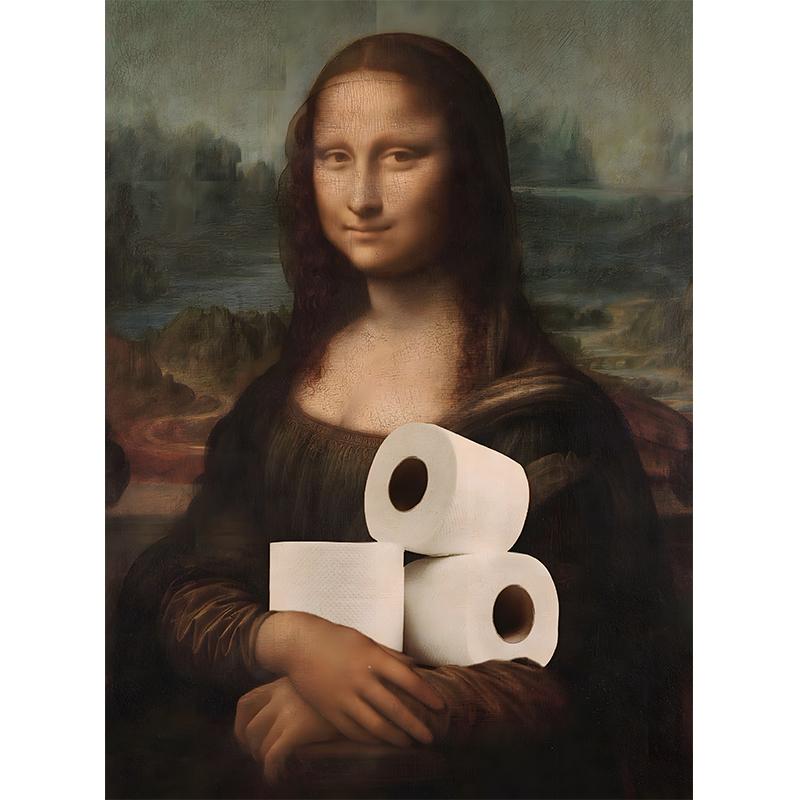 Funny Bathroom Toilet Mona Lisa Wearing Pearls Girl with Roll Paper Poster Print Canvas Painting Wall Art Living Room Home Decor