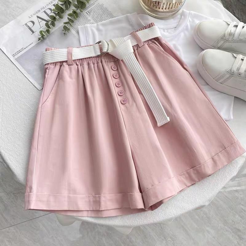 Fashion Buttons Loose Wide Leg Shorts for Women Summer New Thin Slim High Waist  Casual Shorts Woman A-line Solid Elegant Lady Shorts 24281