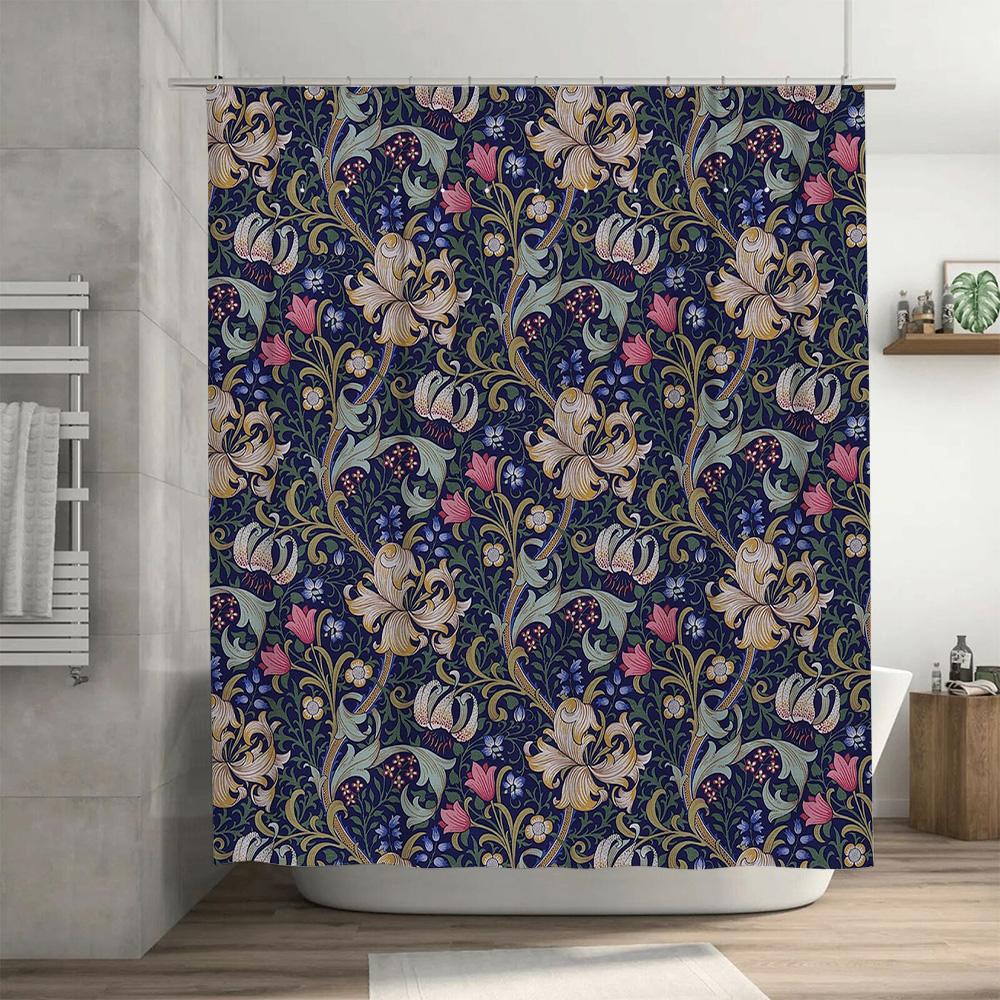 Floral Shower Curtain Blue, Pink White Design for Bathrooms Decor 3D Printed Waterproof Fabric Shower Panels (72x84inches)