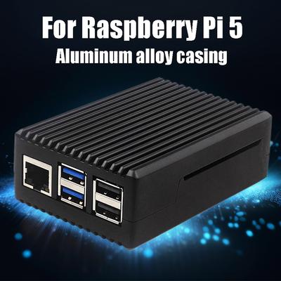 Metallgehäuse mit Pi 5 Aktivkühler Aluminiumlegierung Gehäuse Gehäuse Kühlkörper Kühlergehäuse mit Lüfter Passend für Raspberry Pi 5