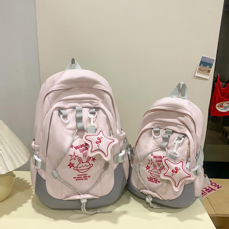 2025 Stylish Color Block Backpack for Junior High Girls - Large Capacity, Korean Academy Style