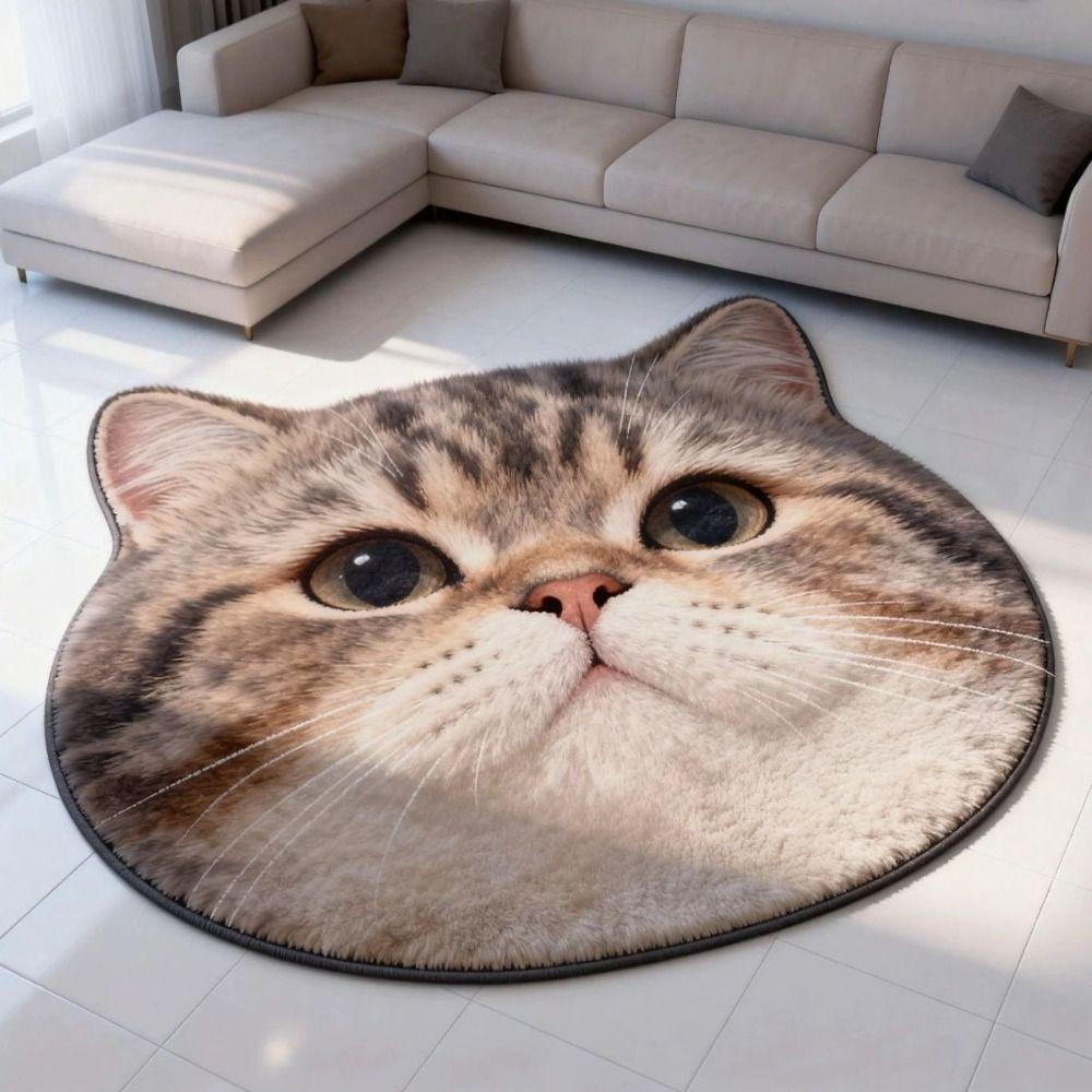 Anti-fouling Cat-Shaped Area Rug 2D Cartoon Carpet Cute Home Decor Carpet Bedrooms